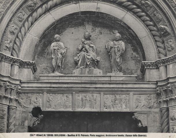 Alinari, Fratelli — Bologna - Basilica di S. Petronio. Porta maggiore. Architrave e lunetta (Iacopo della Quercia) — particolare